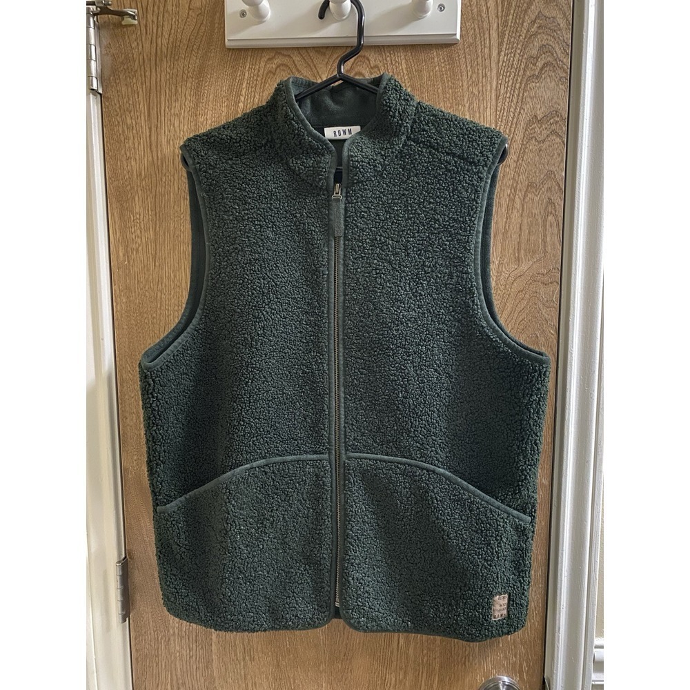 Rowm Mens Solid Bonded Knit Sherpa Full Zip Mockneck Vest Leaf Green Size M Soft